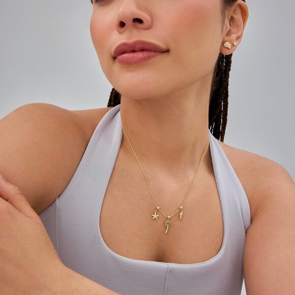 14K Gold Plated Dainty Necklace with Charms Set - Hypoallergenic Adjustable Chai - Picture 4 of 5